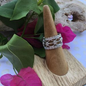 Wide sterling silver CZ cage ring 8